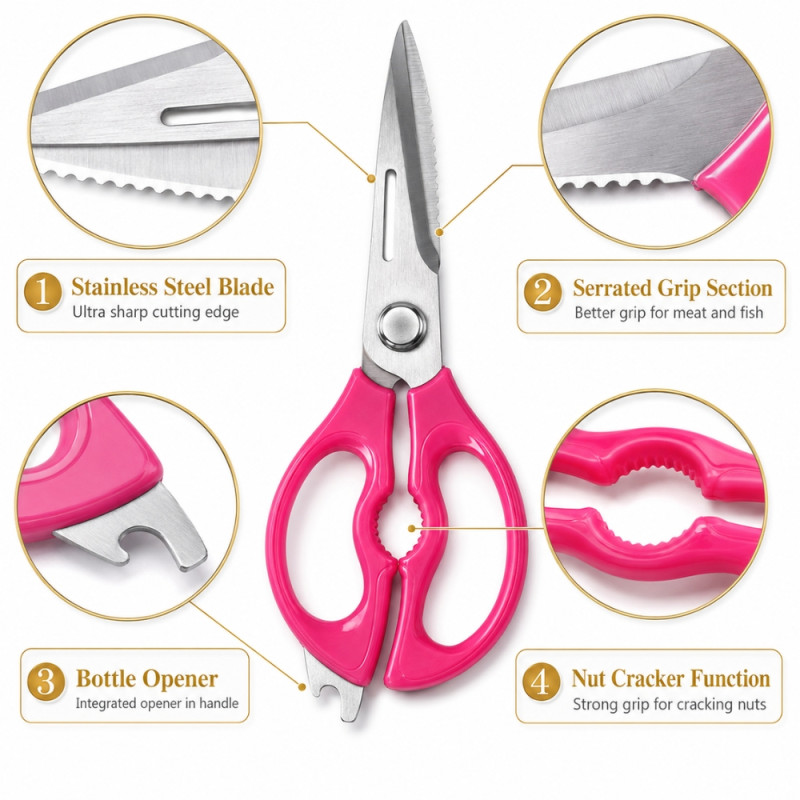 Elegant Pink Multi-functional Kitchen Scissors