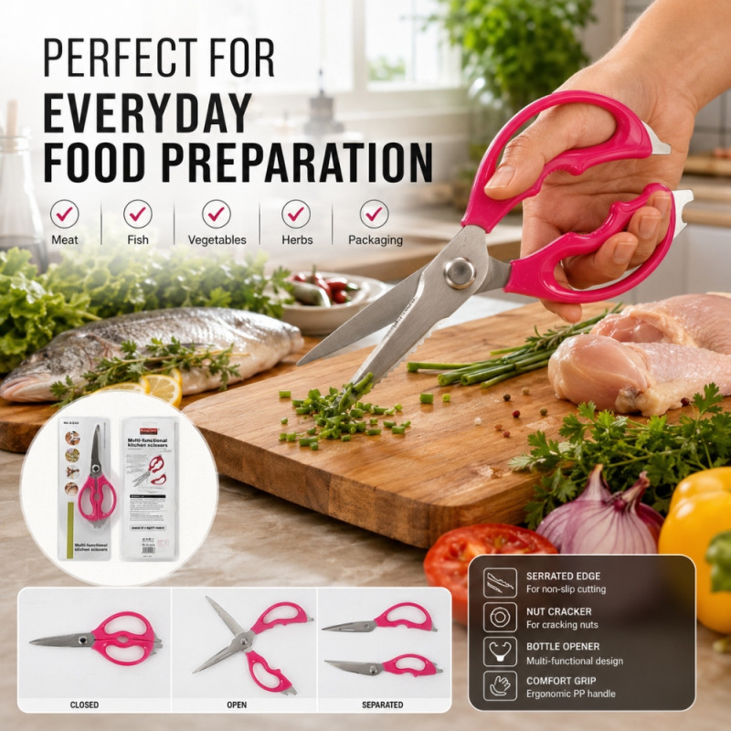 Elegant Pink Multi-functional Kitchen Scissors