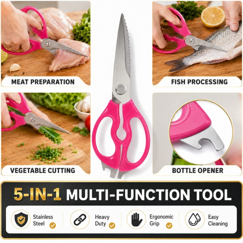 Elegant Pink Multi-functional Kitchen Scissors