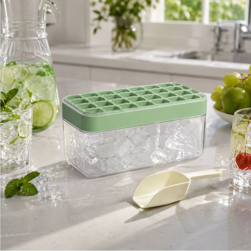 Ice Cube Tray with Scoop – Light Green (H-10cm X W-22cm)