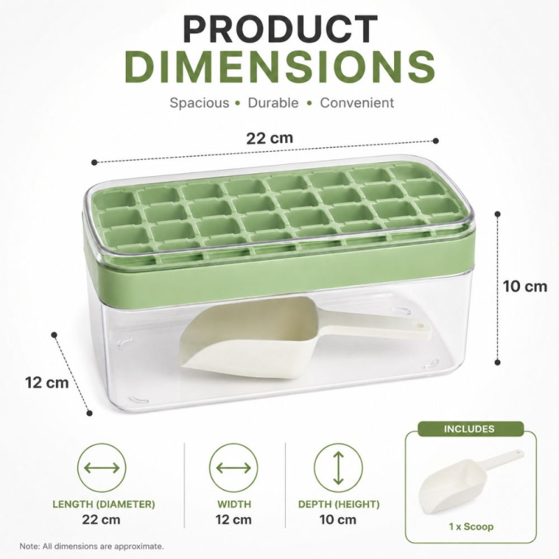 Ice Cube Tray with Scoop – Light Green (H-10cm X W-22cm)