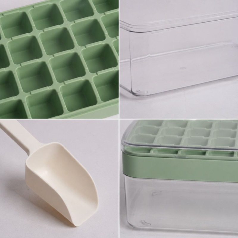 Ice Cube Tray with Scoop – Light Green (H-10cm X W-22cm)