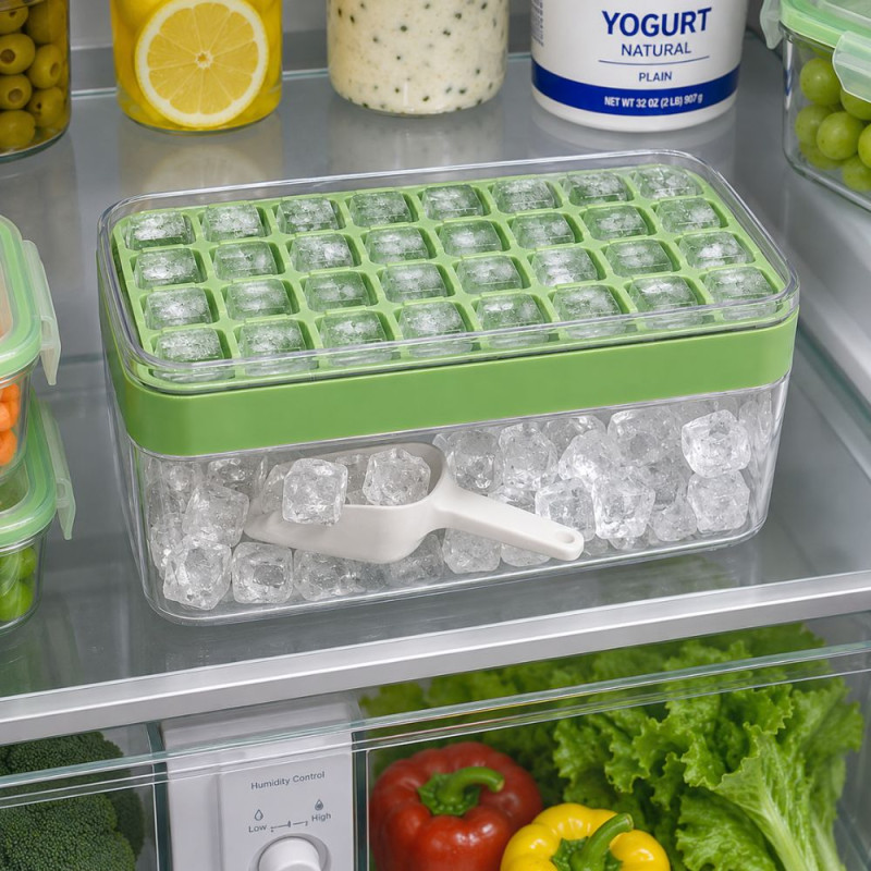Ice Cube Tray with Scoop – Light Green (H-10cm X W-22cm)