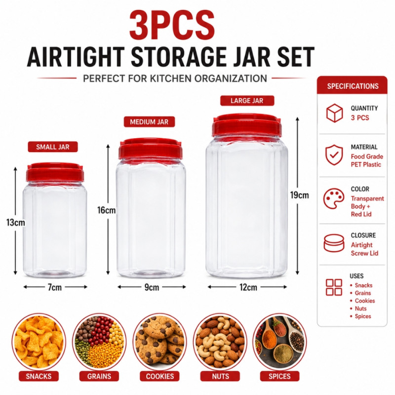 Superior storage jar – Transparent Premium Quality (3 Pcs)