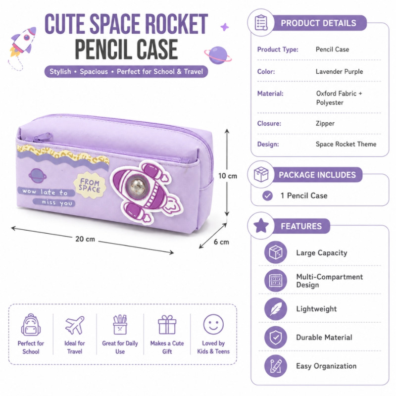 Quality pencil case – Lavender Premium Quality (10 x 20 x 6cm)