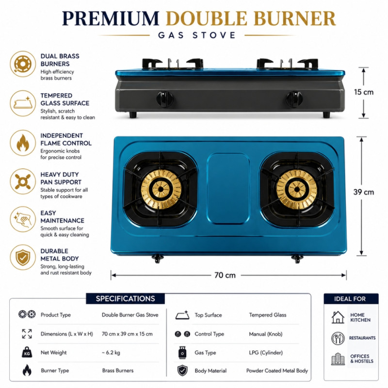 Quality gas stove – Silver Premium Quality (70 x 39 x 15cm)