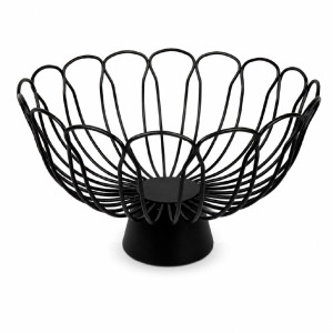 black metal fruit basket with a modern, wire-frame design; 30 x 17.5 cm; Black