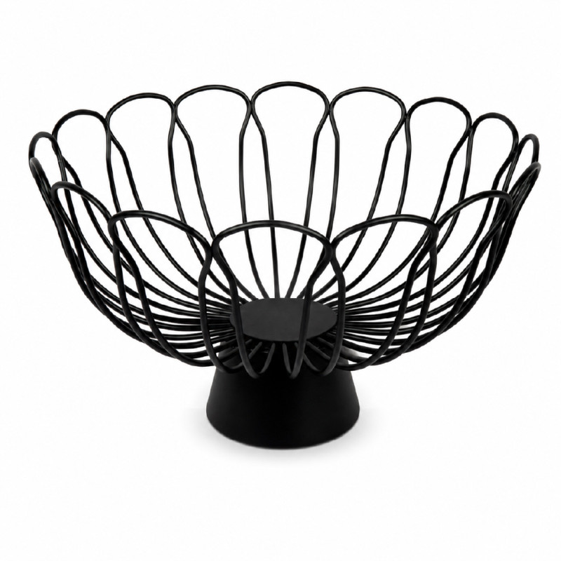 black metal fruit basket with a modern, wire-frame design; 30 x 17.5 cm; Black