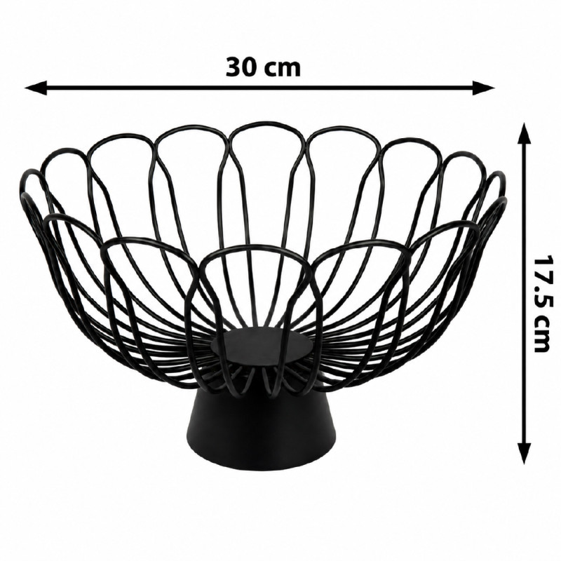 black metal fruit basket with a modern, wire-frame design; 30 x 17.5 cm; Black