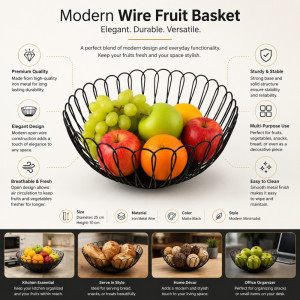 Patriot matte black metal wire fruit basket with a modern open design – Black (10 x 25cm)