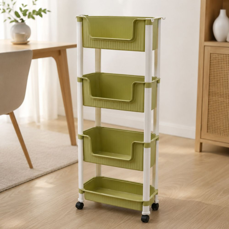 4-Tier Rolling Storage Cart – Olive (H-100cm X W-43cm)