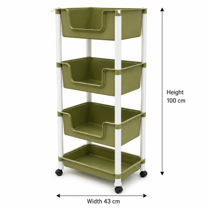 4-Tier Rolling Storage Cart – Olive (H-100cm X W-43cm)