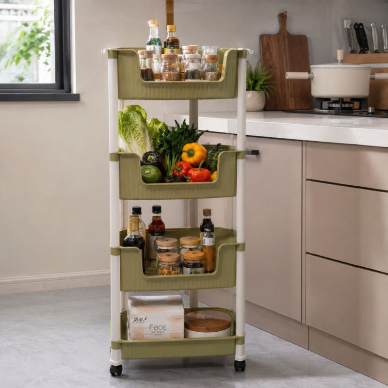 4-Tier Rolling Storage Cart – Olive (H-100cm X W-43cm)