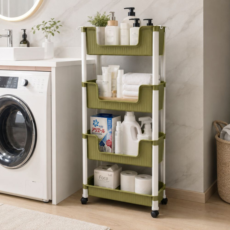 4-Tier Rolling Storage Cart – Olive (H-100cm X W-43cm)