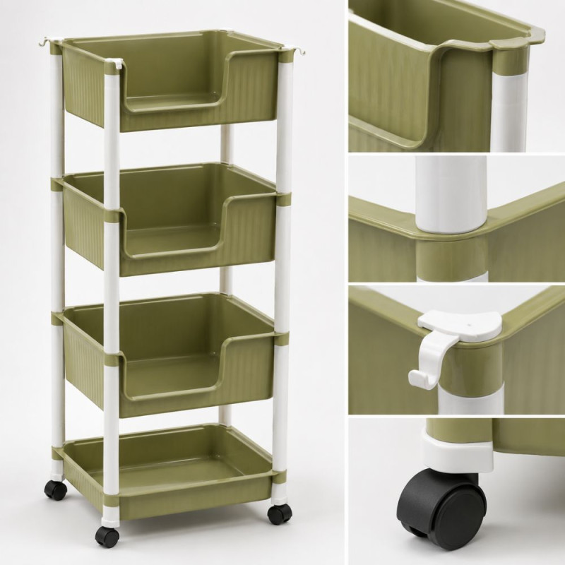 4-Tier Rolling Storage Cart – Olive (H-100cm X W-43cm)