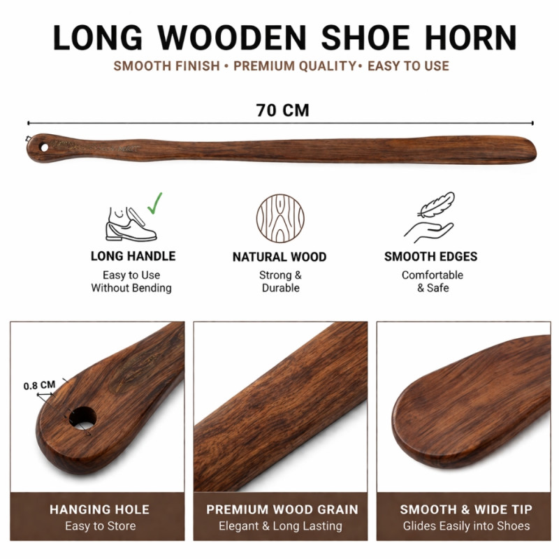 Professional Extra-Long Wooden Shoehorn – Ergonomic Natural Beechwood (70cm)
