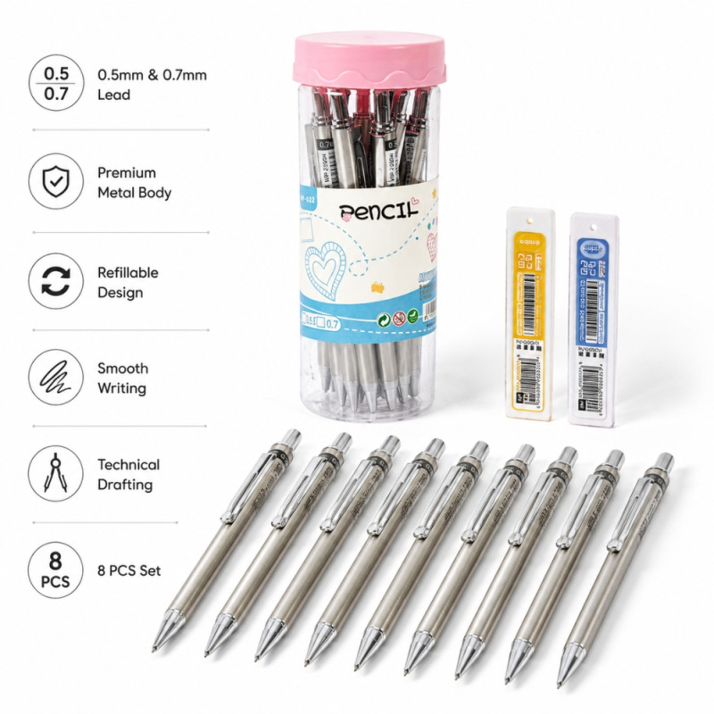 Elegant Metal Mechanical Pencil Set – Silver (Single)