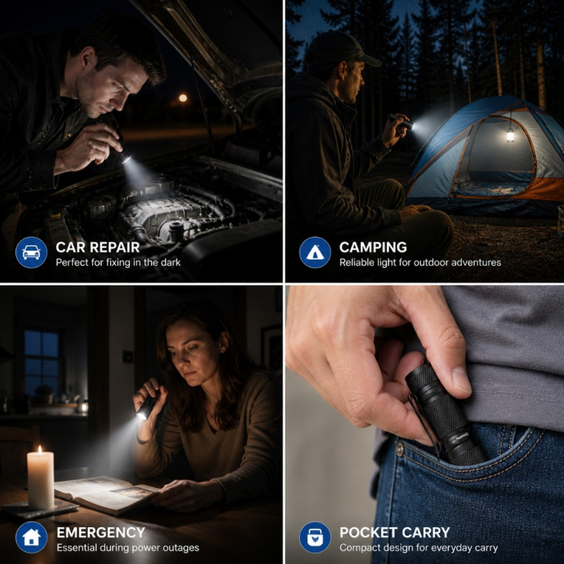 Mini Rechargeable LED Pocket Flashlight – Black (8.5x2cm)