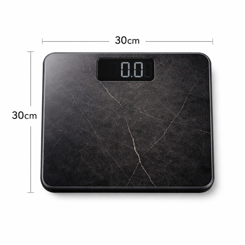 Digital Bathroom Body Weight Scale with Step-On Technology – 26 x 26cm – Black Marble