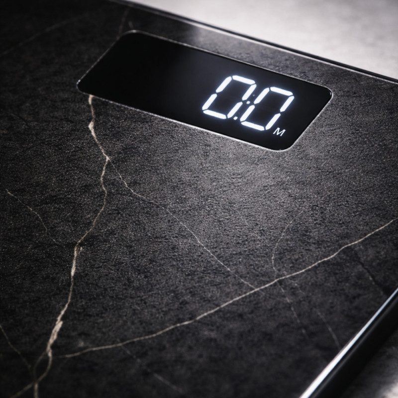 Digital Bathroom Body Weight Scale with Step-On Technology – 26 x 26cm – Black Marble