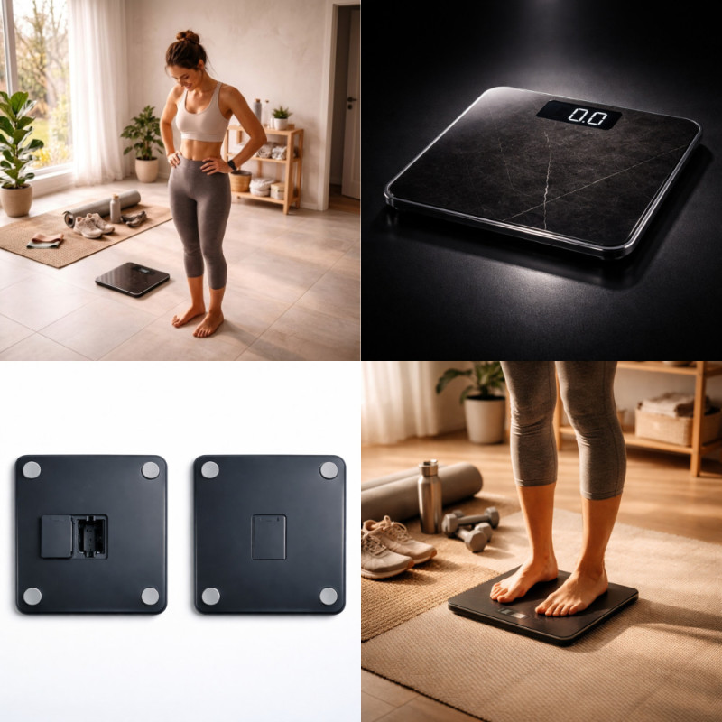 Digital Bathroom Body Weight Scale with Step-On Technology – 26 x 26cm – Black Marble