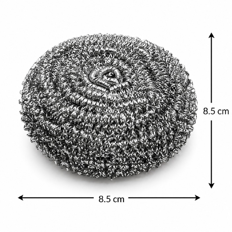 Premium-Quality Stainless Steel Coil Scrubber for Heavy-Duty Kitchen Cleaning – 8.5 x 8.5 cm – 6 Pcs – Silver