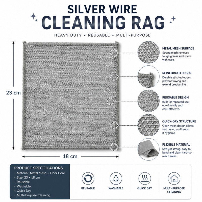 Steel Frame Cleaning Ball Designed for Home &amp; Professional Cleaning – Silver (H-18, W-23 CM)