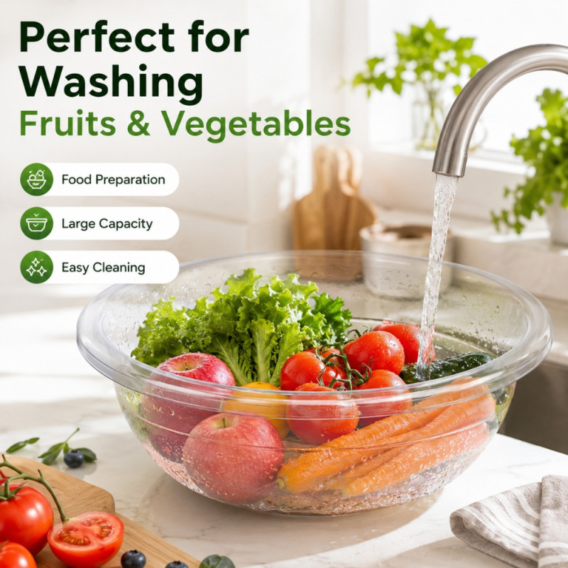 Refined Choice Transparent Plastic Wash Basin Designed for Everyday Cooking &amp; Kitchen Excellence – Transparent (H-10.5, DIA-31 CM)