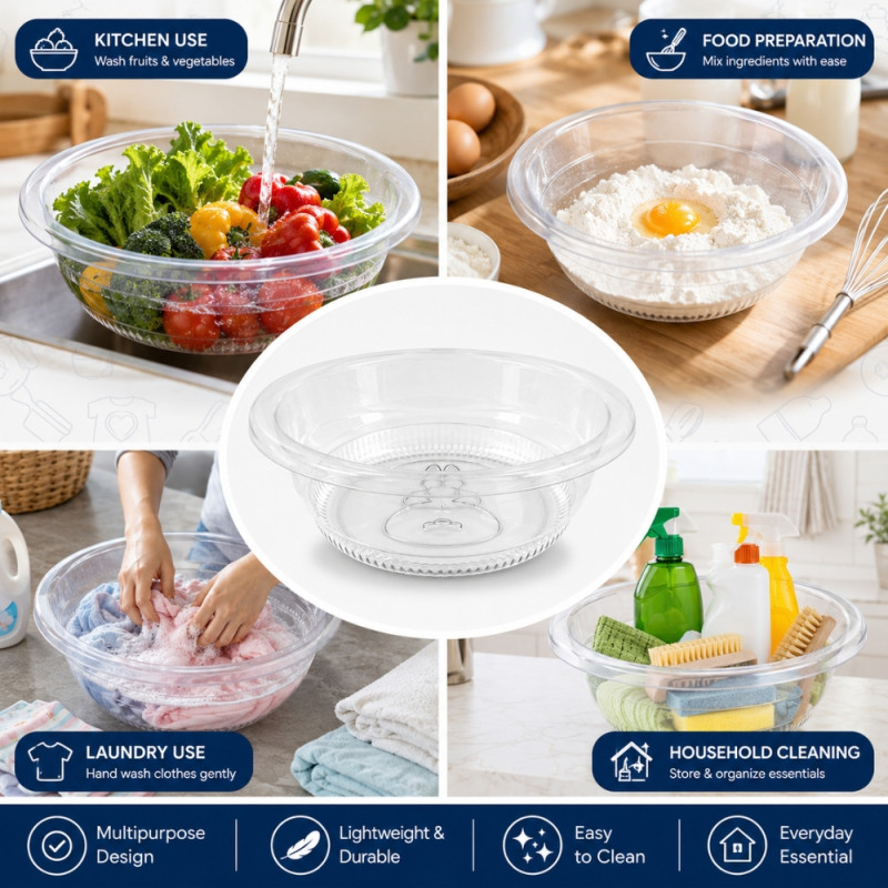 Refined Choice Transparent Plastic Wash Basin Designed for Everyday Cooking &amp; Kitchen Excellence – Transparent (H-10.5, DIA-31 CM)