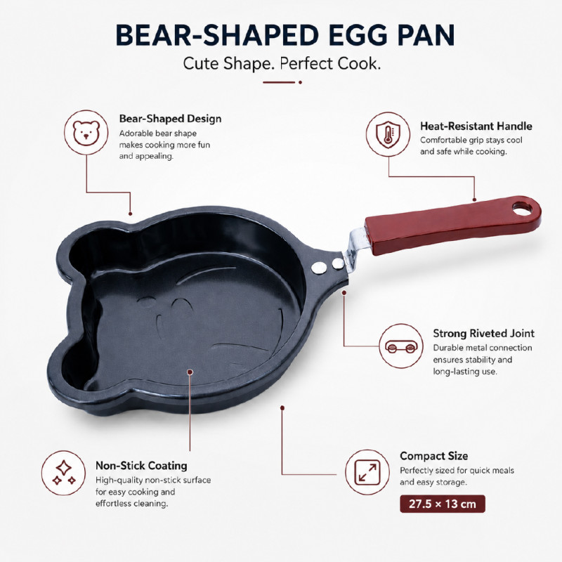 Miniso We Bare Bears Collection 4.0 Frying Pan featuring a 13 cm Ice Bear Shape – Wooden & Black