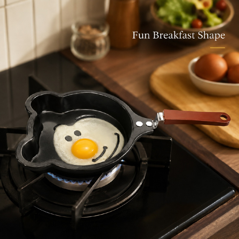 Miniso We Bare Bears Collection 4.0 Frying Pan featuring a 13 cm Ice Bear Shape – Wooden & Black