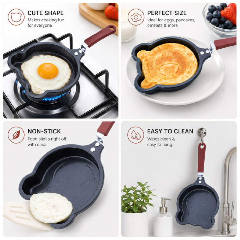 Miniso We Bare Bears Collection 4.0 Frying Pan featuring a 13 cm Ice Bear Shape – Wooden & Black