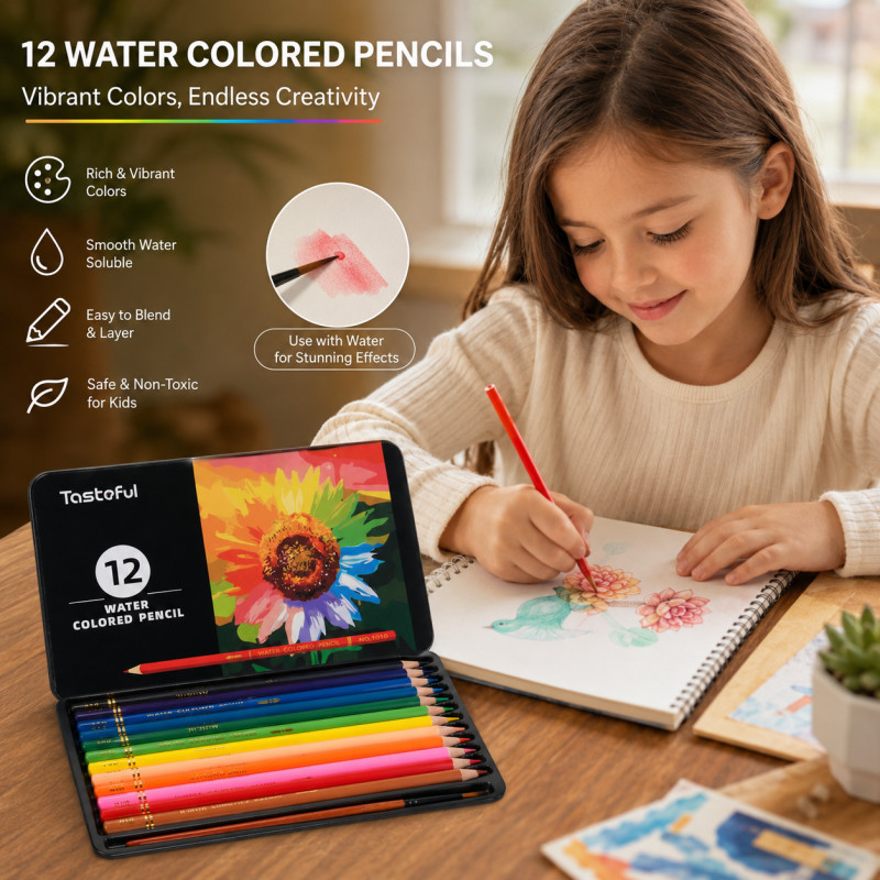 Elite Make Water Colored Pencils Designed for Creative Expression &amp; Office Use – Multi Color (H-12, W-19 CM)