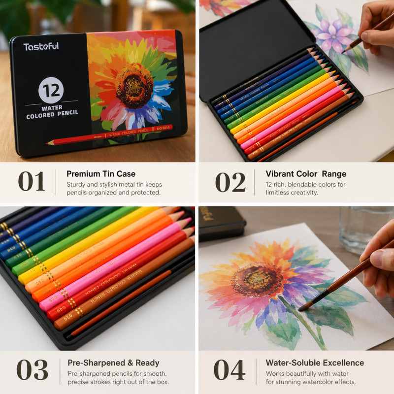 Elite Make Water Colored Pencils Designed for Creative Expression &amp; Office Use – Multi Color (H-12, W-19 CM)