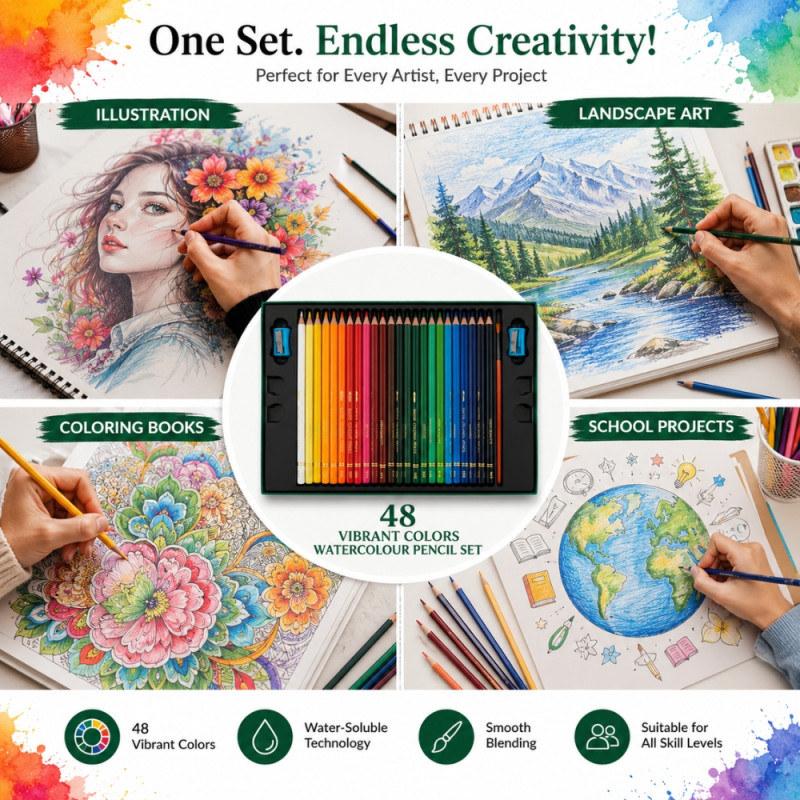 Classic Spark Water Colored Pencils Designed for Creative Expression & Office Use – Multi Color (H-20, W-27 CM)