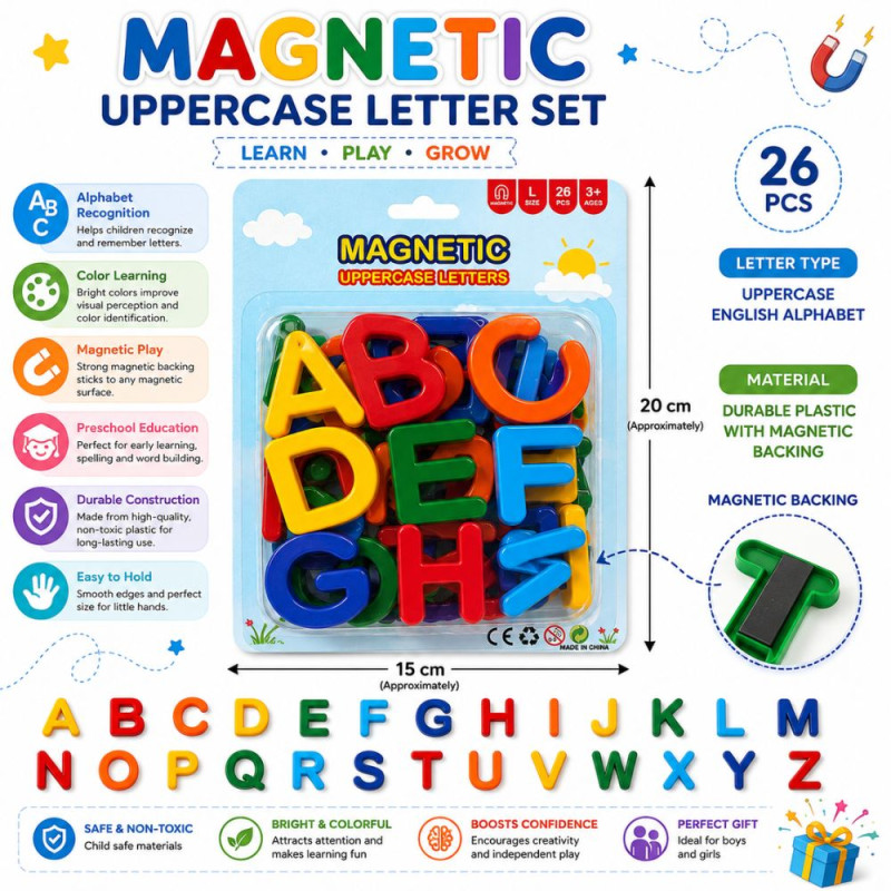 Essential Magnetic letters – MiltiColor Premium Quality (20 x 15 cm)