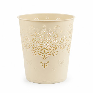 Ivory Floral Cut-Out Plastic Waste Bin – Ventilated Desktop Basket – 18x15cm