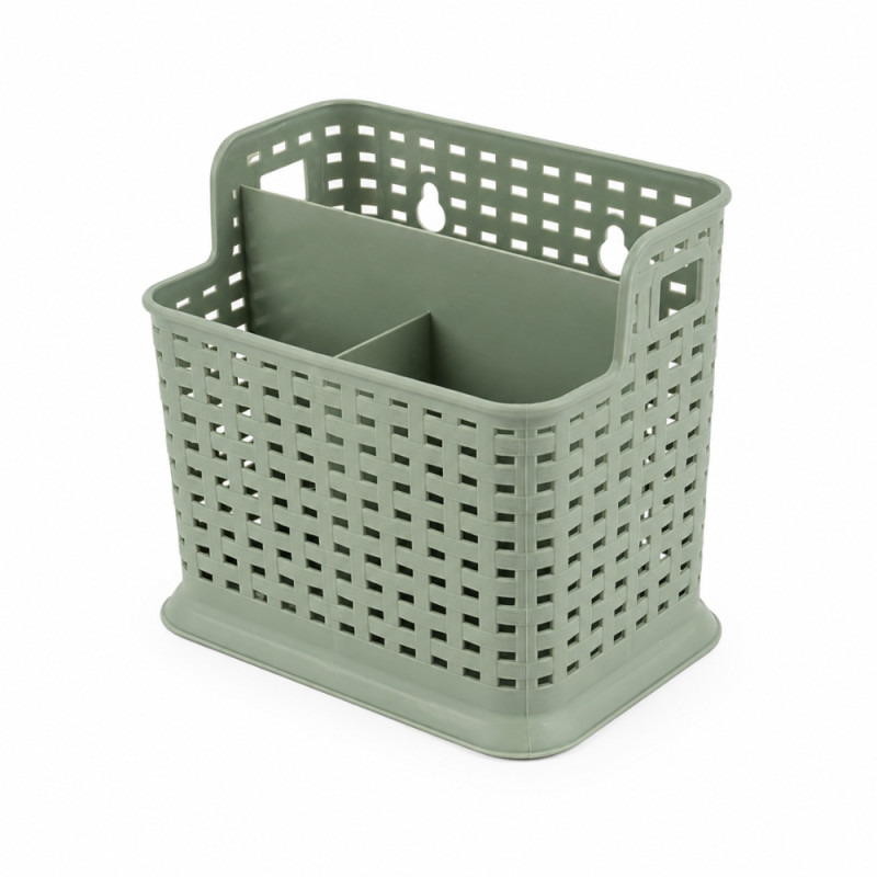 Desktop Stationery Storage Basket with Divider – Gray Green – 13.7x15x9cm