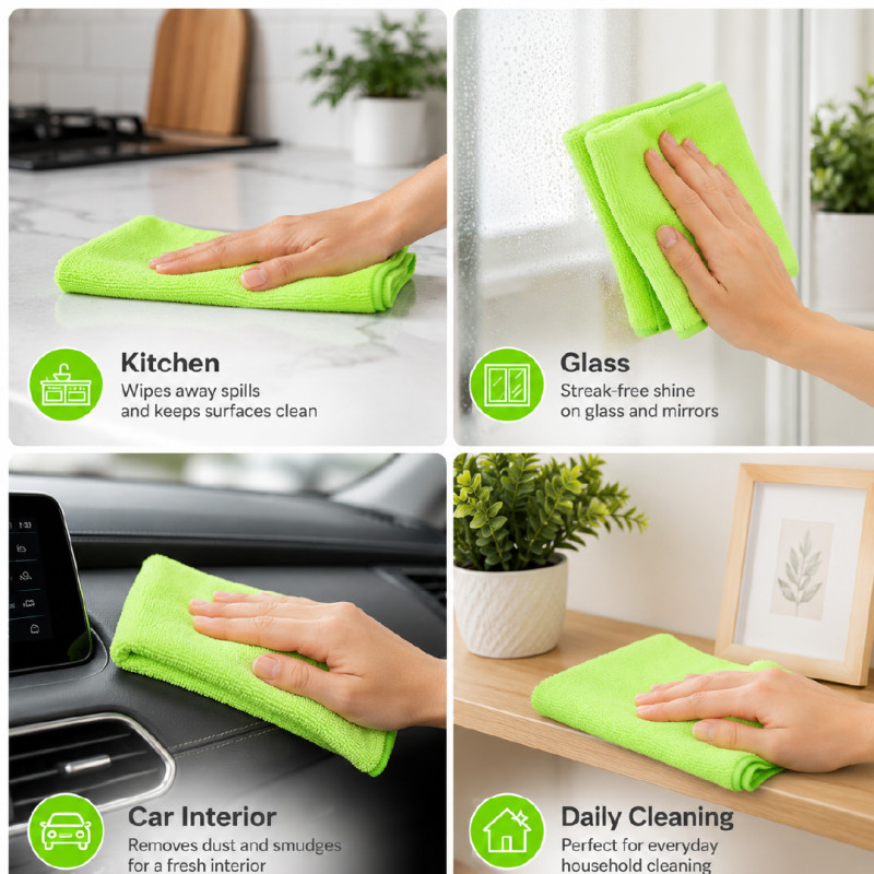 Streak-Free Lime Green Microfiber Cleaning Cloth (30x30cm)