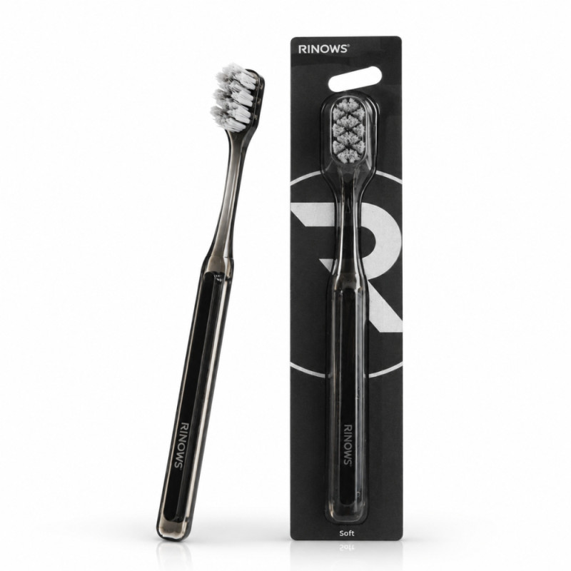 Raw Rinows soft toothbrush in black, designed to provide gentle and effective oral care – Black (18.5cm)
