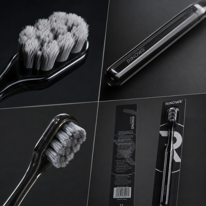 Raw Rinows soft toothbrush in black, designed to provide gentle and effective oral care – Black (18.5cm)