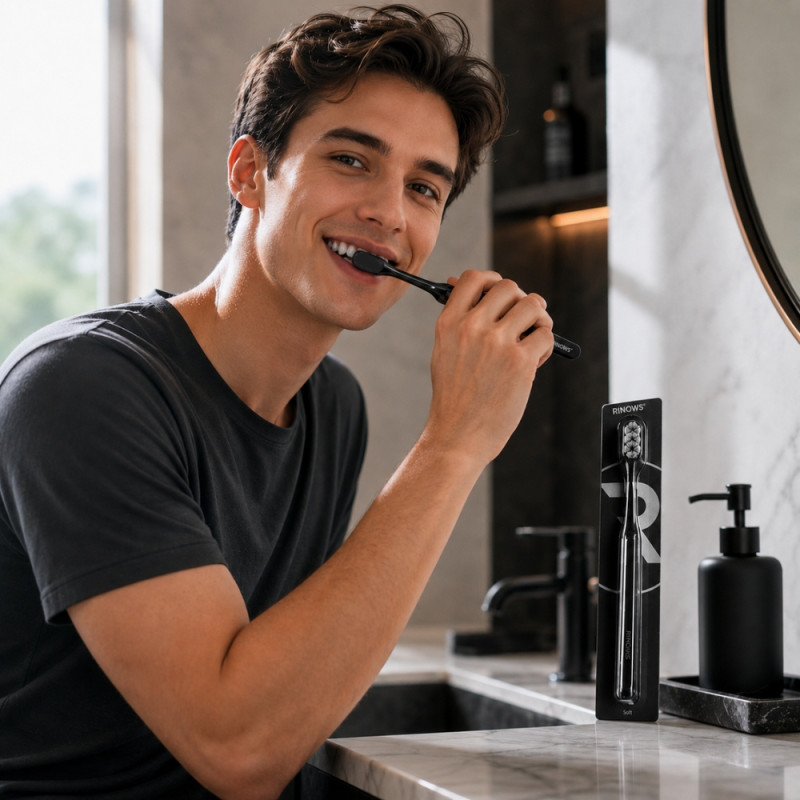 Raw Rinows soft toothbrush in black, designed to provide gentle and effective oral care – Black (18.5cm)