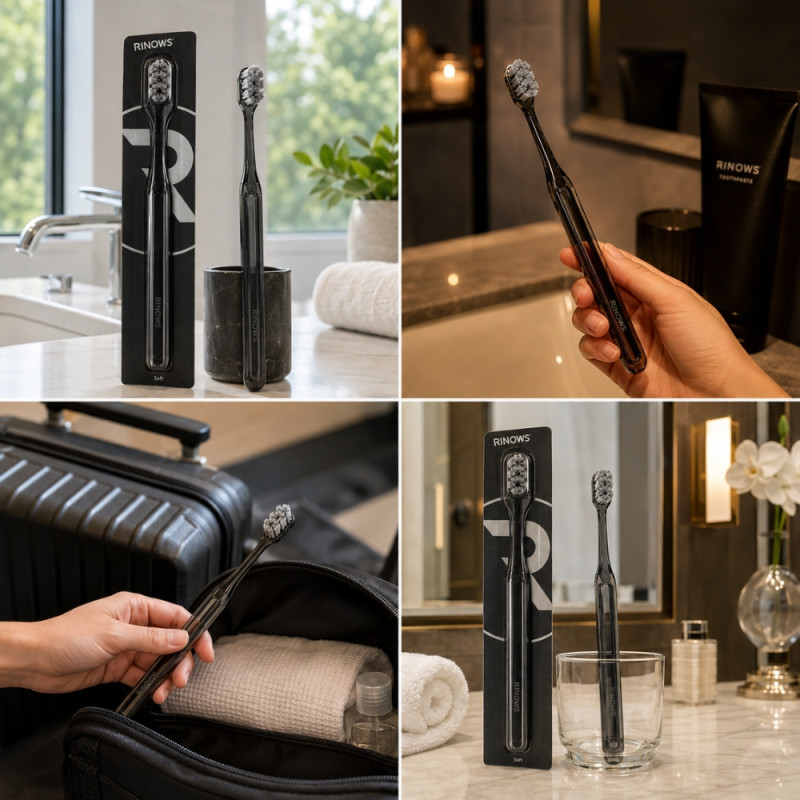 Raw Rinows soft toothbrush in black, designed to provide gentle and effective oral care – Black (18.5cm)