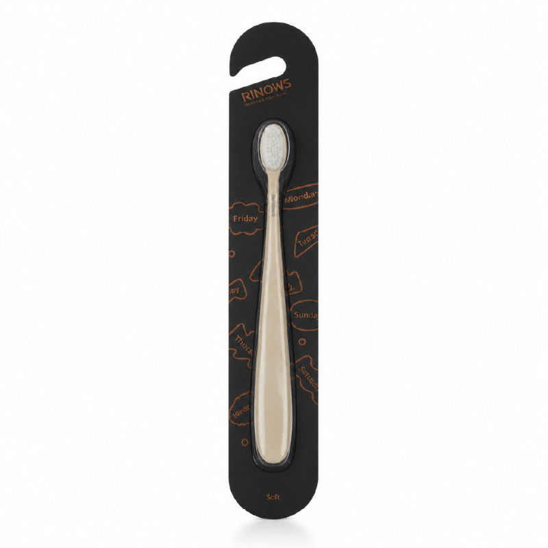 RINOWS Canadian-Designed Manual Toothbrush – Soft Bristles – 15 cm – Beige