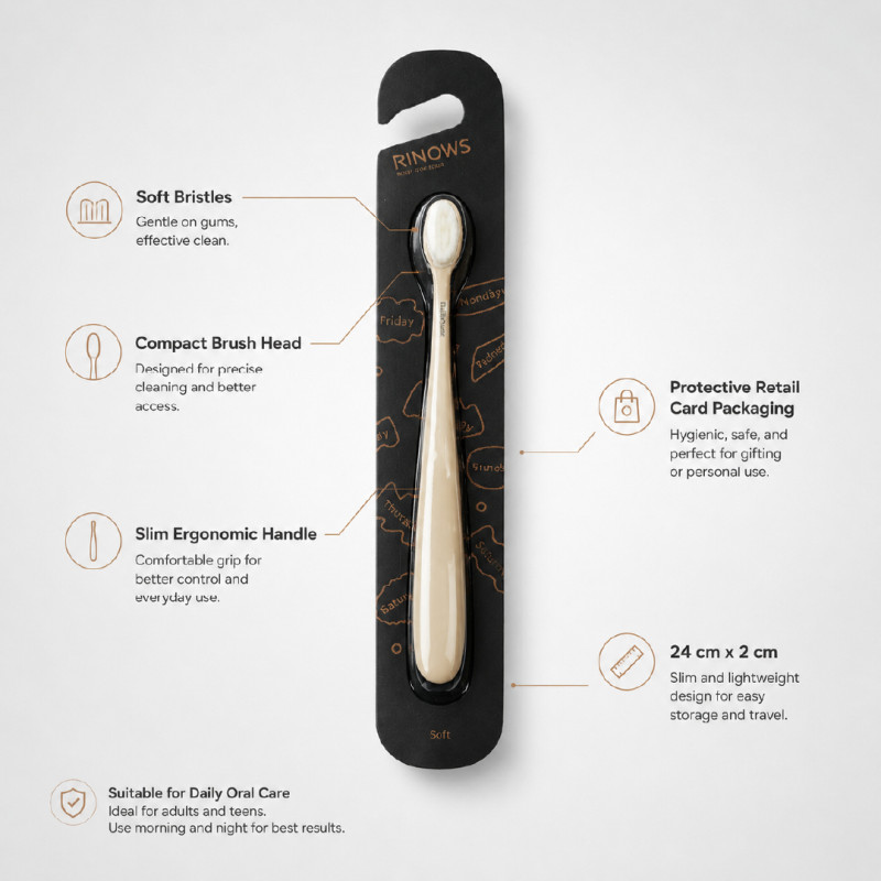RINOWS Canadian-Designed Manual Toothbrush – Soft Bristles – 15 cm – Beige