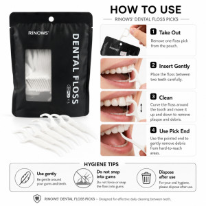 Rinows Dental Floss Kit with Resealable Pouch – 60-Count – White Rinows Dental Floss Kit with Resealable Pouch – 60-Count – White