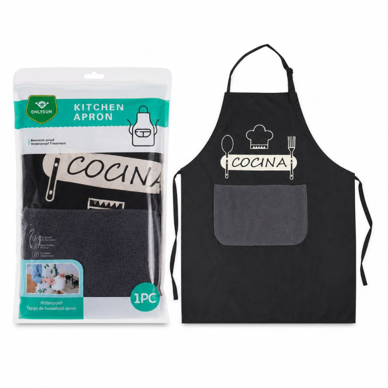 Waterproof Professional Chef Apron with Front Pocket – Black (73x63cm)