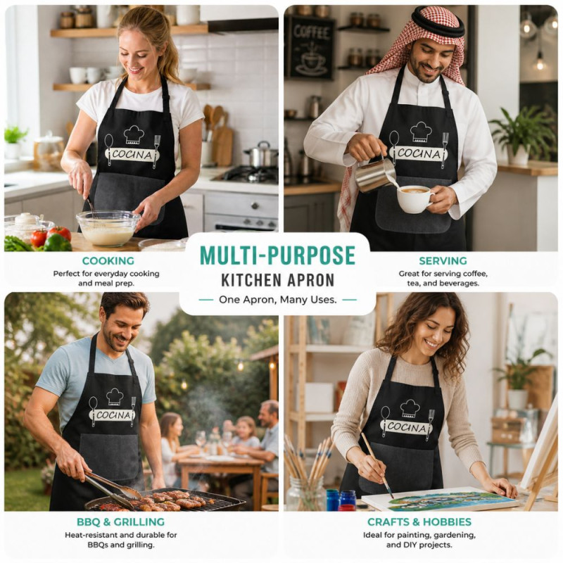 Waterproof Professional Chef Apron with Front Pocket – Black (73x63cm)