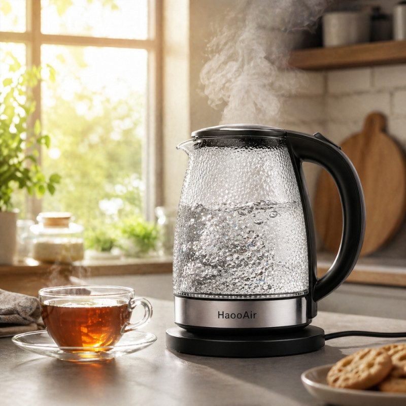 Professional Haooair 1.8L Glass Electric Kettle – Blue LED Illumination (21cm)