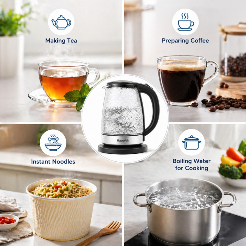 Professional Haooair 1.8L Glass Electric Kettle – Blue LED Illumination (21cm)